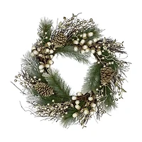 Northlight Acorn And Pine Cone Flocked Pine Needle - 22in - Unlit Wreath