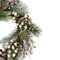 Northlight Acorn And Pine Cone Flocked Pine Needle - 22in - Unlit Wreath