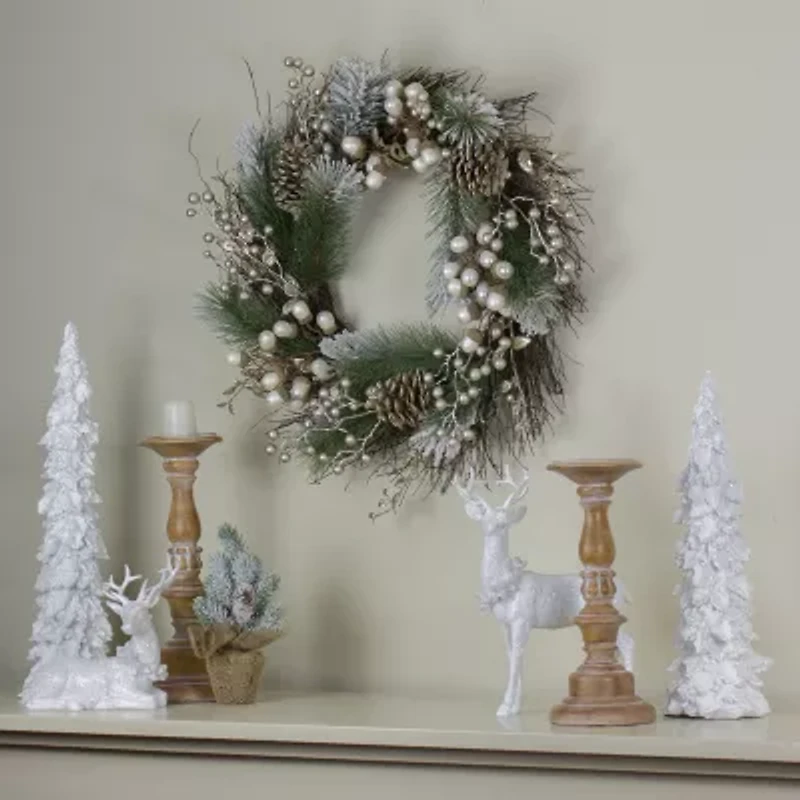 Northlight Acorn And Pine Cone Flocked Pine Needle - 22in - Unlit Wreath