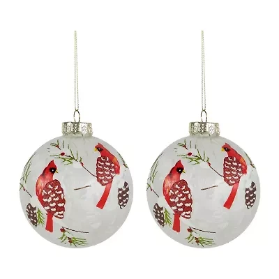 Northlight Cardinal Birds Glass Ball - 4in - Clear And Red - Set Of 2 Christmas Ornament