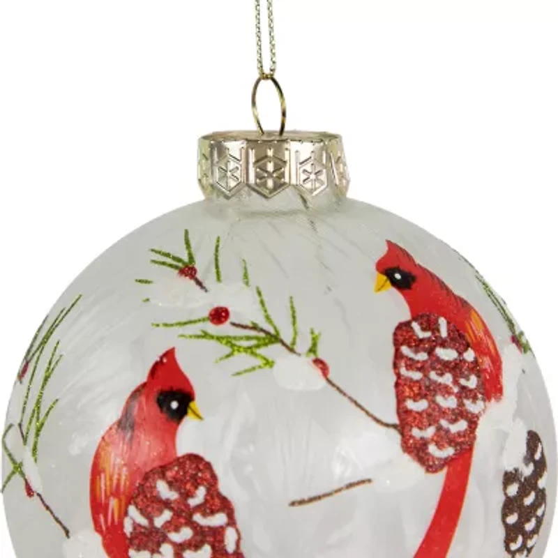 Northlight Cardinal Birds Glass Ball - 4in - Clear And Red - Set Of 2 Christmas Ornament