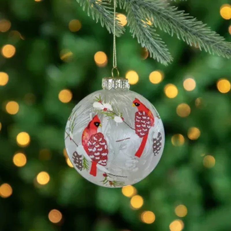 Northlight Cardinal Birds Glass Ball - 4in - Clear And Red - Set Of 2 Christmas Ornament