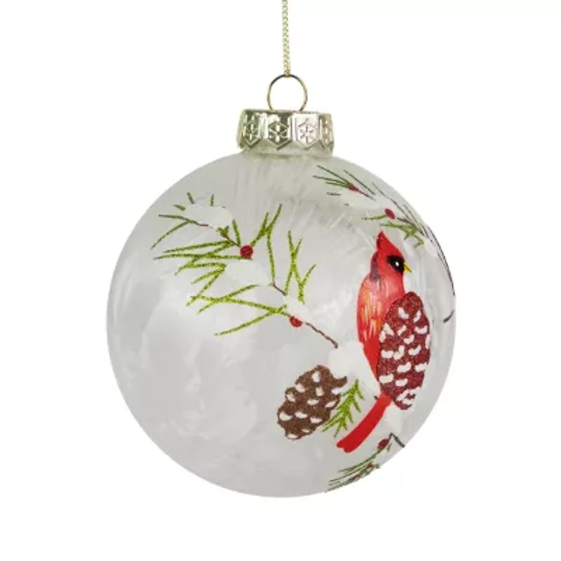 Northlight Cardinal Birds Glass Ball - 4in - Clear And Red - Set Of 2 Christmas Ornament