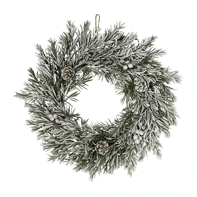 Northlight Pine Cones And Berries Flocked Pine - 20in - Unlit Wreath