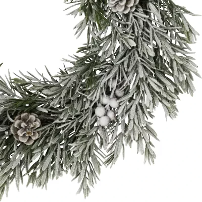 Northlight 20" Pine Cones And Berries Flocked Rosemary Wreath