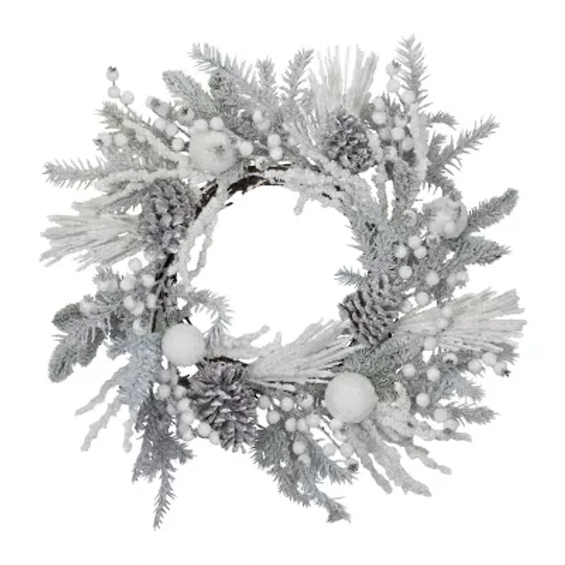 Northlight Flocked Berries And Pinecones Artificial Pine - 26in - Unlit Wreath