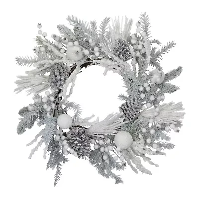 Northlight Flocked Berries And Pinecones Artificial Pine - 26in - Unlit Wreath