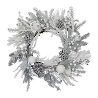 Northlight Flocked Berries And Pinecones Artificial Pine - 26in - Unlit Wreath