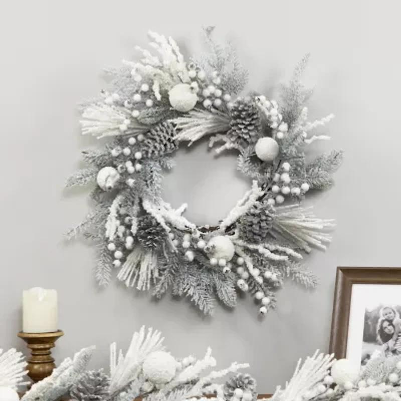 Northlight Flocked Berries And Pinecones Artificial Pine - 26in - Unlit Wreath