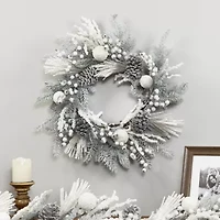 Northlight Flocked Berries And Pinecones Artificial Pine - 26in - Unlit Wreath