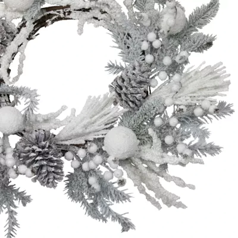 Northlight Flocked Berries And Pinecones Artificial Pine - 26in - Unlit Wreath