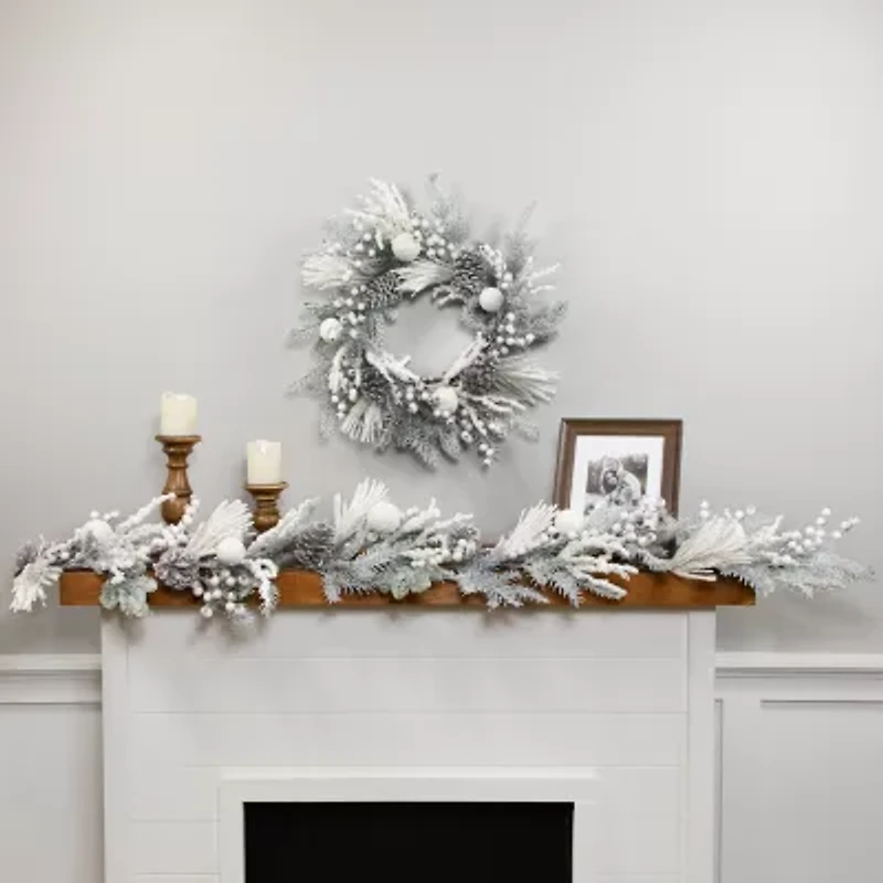 Northlight Flocked Berries And Pinecones Artificial Pine - 26in - Unlit Wreath
