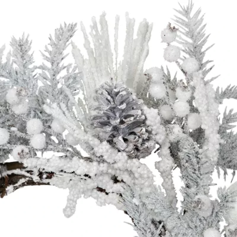 Northlight Flocked Berries And Pinecones Artificial Pine - 26in - Unlit Wreath
