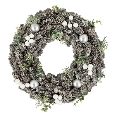 Northlight White Berry And Pinecone Foliage Ornament 12.5in Unlit Wreath