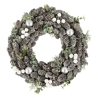Northlight White Berry And Pinecone Foliage Ornament 12.5in Unlit Wreath