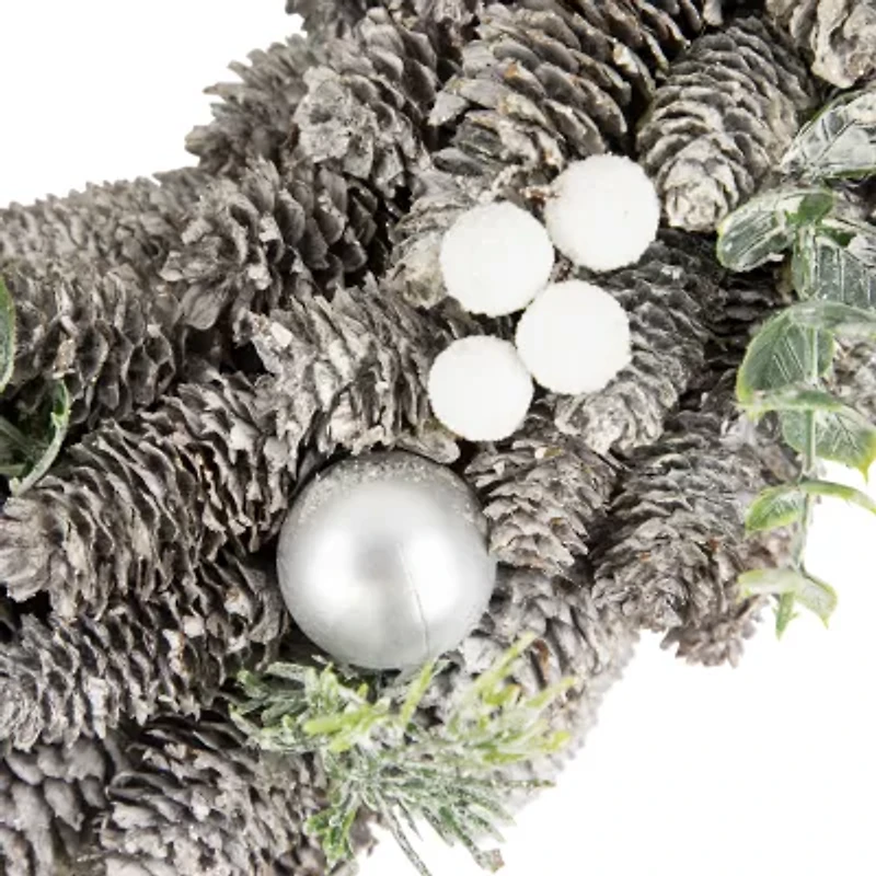 Northlight White Berry And Pinecone Foliage Ornament 12.5in Unlit Wreath