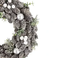 Northlight White Berry And Pinecone Foliage Ornament 12.5in Unlit Wreath