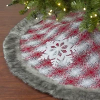Northlight 48in Red And White Plaid With Snowflake Indoor Tree Skirt