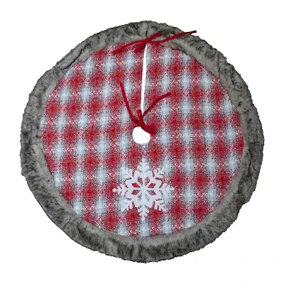Northlight 48in Red And White Plaid With Snowflake Indoor Tree Skirt