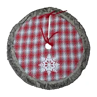Northlight 48in Red And White Plaid With Snowflake Indoor Tree Skirt