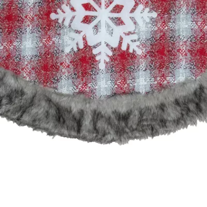 Northlight 48in Red And White Plaid With Snowflake Indoor Tree Skirt