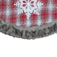 Northlight 48in Red And White Plaid With Snowflake Indoor Tree Skirt