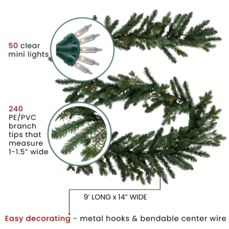 Northlight Real Touch™️ Pre-Lit Blue Spruce - 9ft X 14in - Clear Lights Christmas Indoor Garland