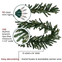 Northlight Real Touch™️ Pre-Lit Blue Spruce - 9ft X 14in - Clear Lights Christmas Indoor Garland