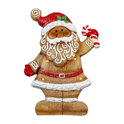 Northlight Led Lighted Gingerbread Santa With Candy Cane - 15in Christmas Figurine