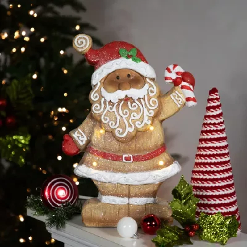 Northlight 15" Led Lighted Gingerbread Santa With Candy Cane Christmas Figurine