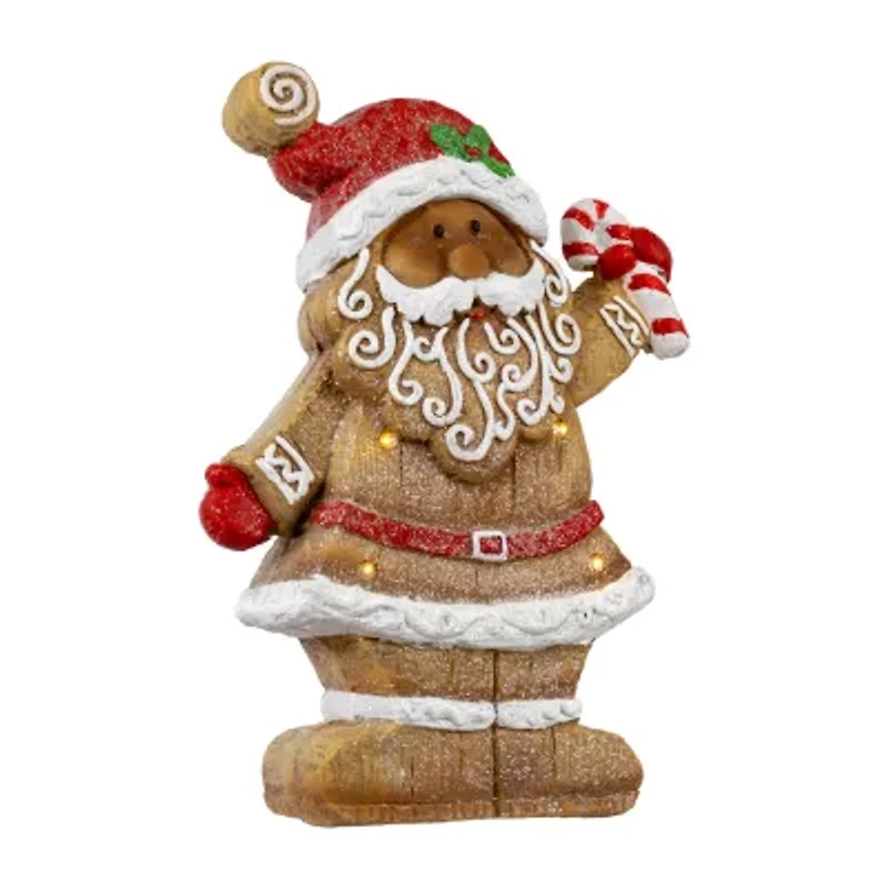 Northlight Led Lighted Gingerbread Santa With Candy Cane - 15in Christmas Figurine
