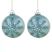 Northlight Set Of 2 Light Blue Glittered And Jeweled Snowflake Glass Ball 4in Christmas Ornament