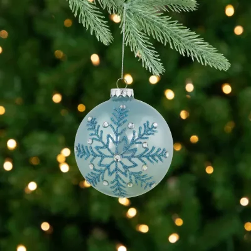 Northlight Set Of 2 Light Blue Glittered And Jeweled Snowflake Glass Ball 4in Christmas Ornament