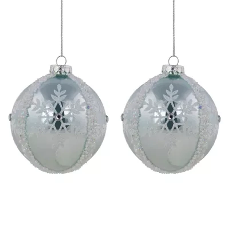 Northlight Set Of 2 Sky Blue Glittered And Beaded Snowflake Glass Ball 4in Christmas Ornament