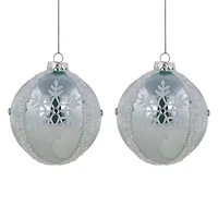 Northlight Set Of 2 Sky Blue Glittered And Beaded Snowflake Glass Ball 4in Christmas Ornament