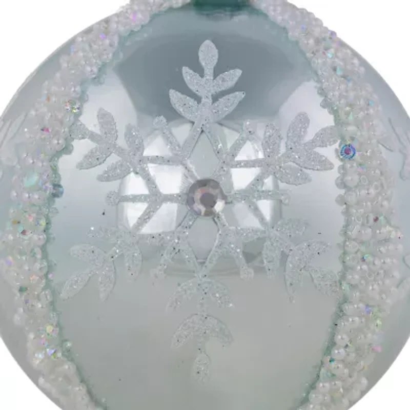 Northlight Set Of 2 Sky Blue Glittered And Beaded Snowflake Glass Ball 4in Christmas Ornament