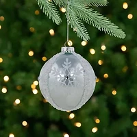 Northlight Set Of 2 Sky Blue Glittered And Beaded Snowflake Glass Ball 4in Christmas Ornament