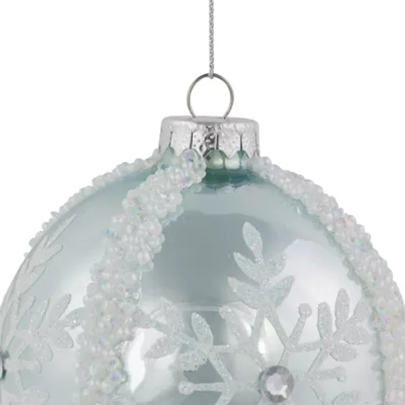 Northlight Set Of 2 Sky Blue Glittered And Beaded Snowflake Glass Ball 4in Christmas Ornament