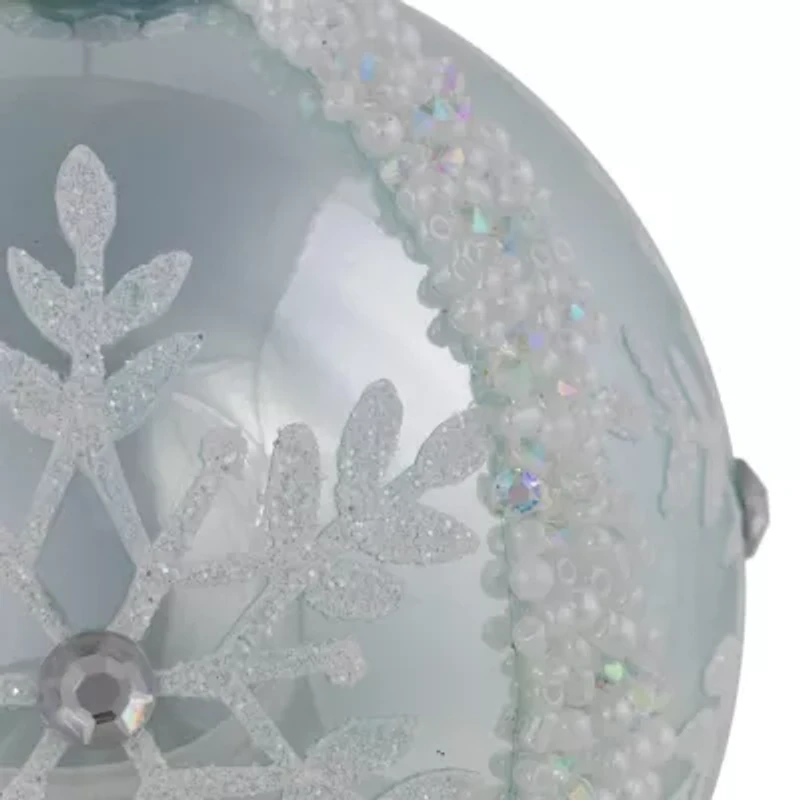 Northlight Set Of 2 Sky Blue Glittered And Beaded Snowflake Glass Ball 4in Christmas Ornament