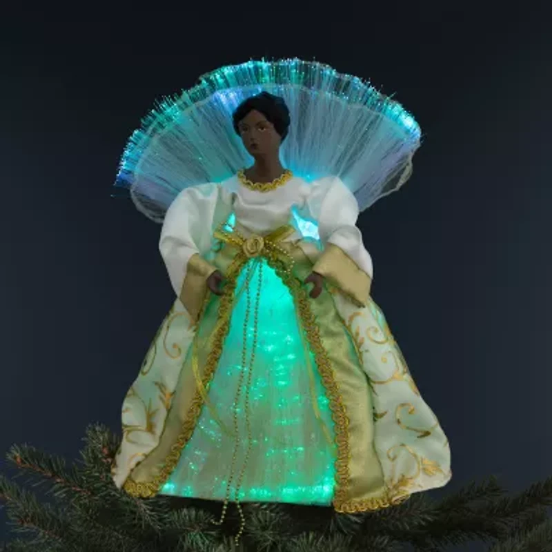 Northlight Lighted Fiber Optic African American Angel - 12in - Gold Christmas Tree Topper