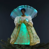 Northlight Lighted Fiber Optic African American Angel - 12in - Gold Christmas Tree Topper