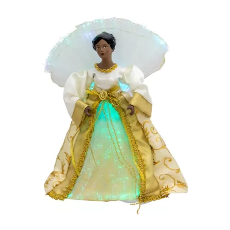 Northlight Lighted Fiber Optic African American Angel - 12in - Gold Christmas Tree Topper
