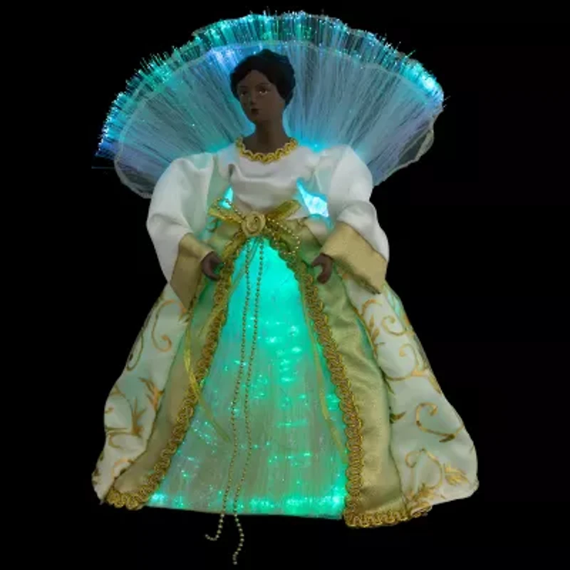 Northlight Lighted Fiber Optic African American Angel - 12in - Gold Christmas Tree Topper