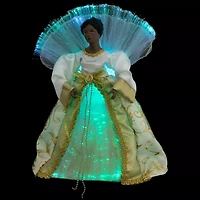 Northlight Lighted Fiber Optic African American Angel - 12in - Gold Christmas Tree Topper