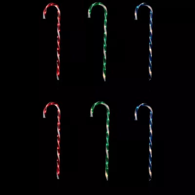Northlight Lighted Candy Cane Pathway Markers - 28in - Green/Blue/Red - Set Of 6 Christmas Yard Art