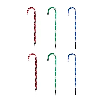 Northlight Lighted Candy Cane Pathway Markers - 28in - Green/Blue/Red - Set Of 6 Christmas Yard Art