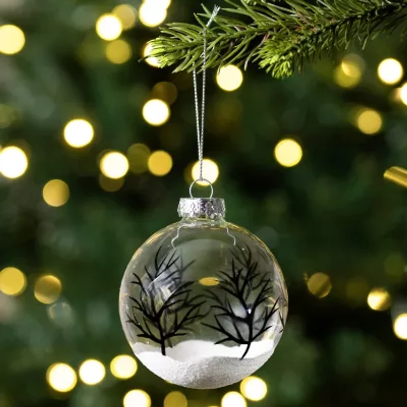 Northlight Frosted Winter Tree Glass Ball 3.25in (80mm) - 4ct Christmas Ornament