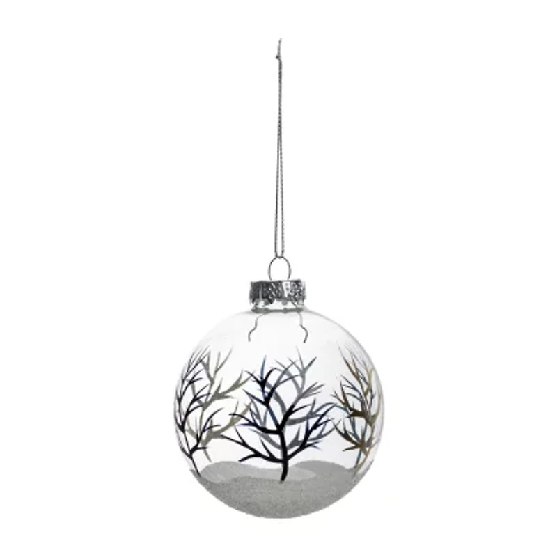 Northlight Frosted Winter Tree Glass Ball 3.25in (80mm) - 4ct Christmas Ornament