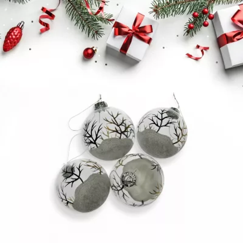 Northlight Frosted Winter Tree Glass Ball 3.25in (80mm) - 4ct Christmas Ornament