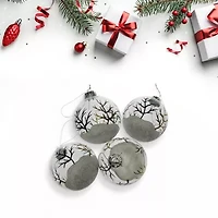 Northlight Frosted Winter Tree Glass Ball 3.25in (80mm) - 4ct Christmas Ornament